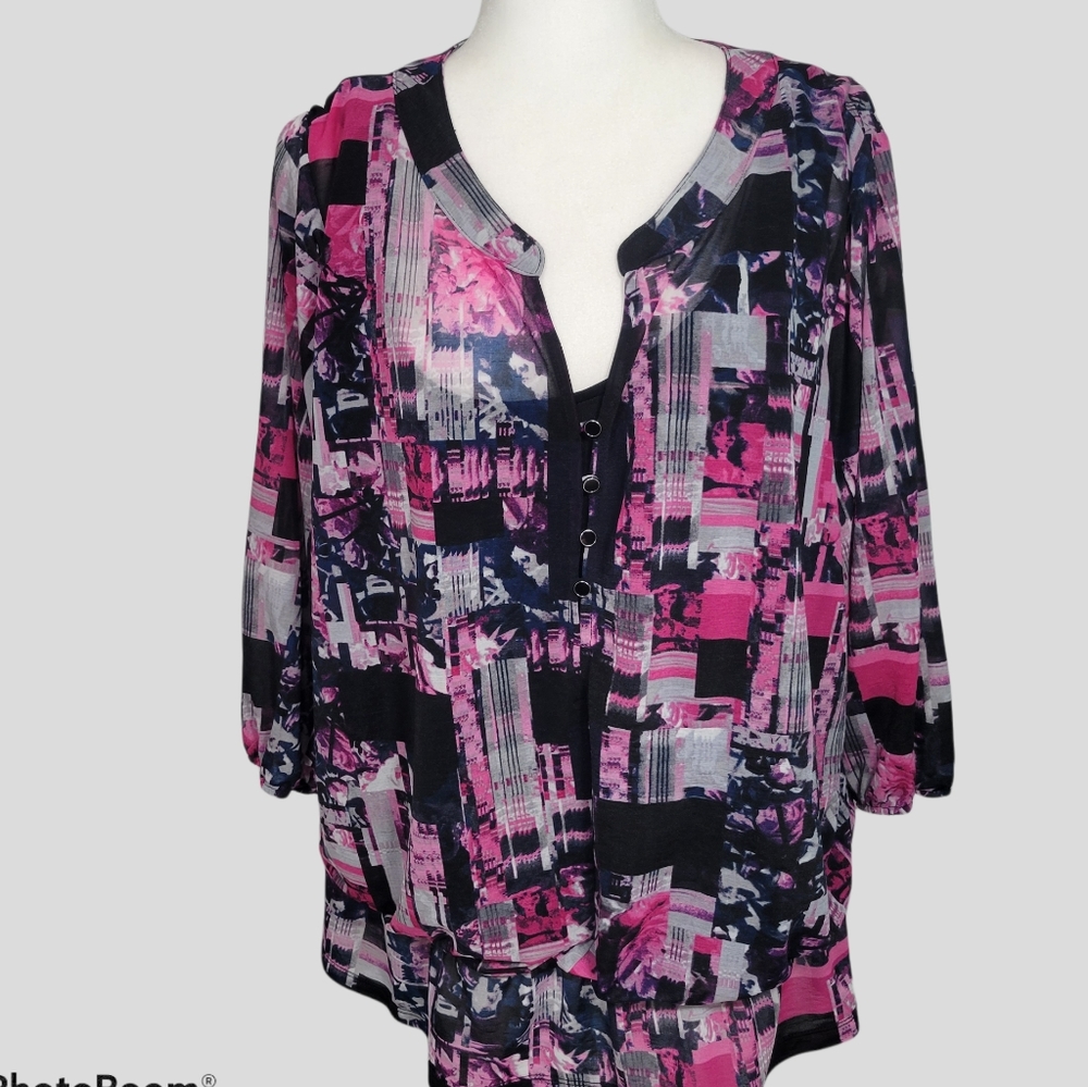 Style & Co Multi Color Two Layer Blouse - image 1